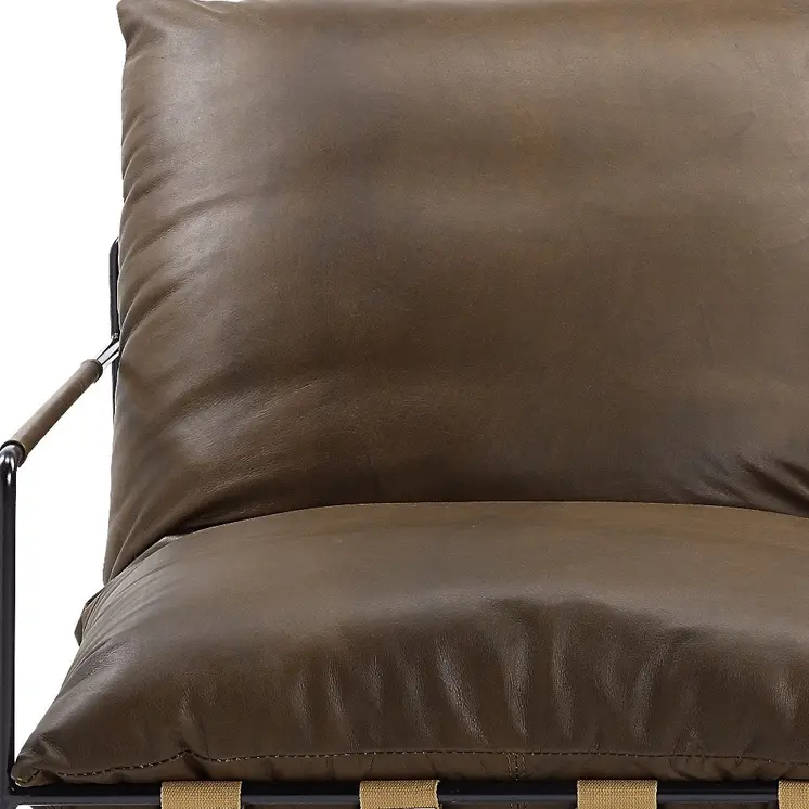 27" Brown and Steel Blue Top Grain Leather Lounge Chair