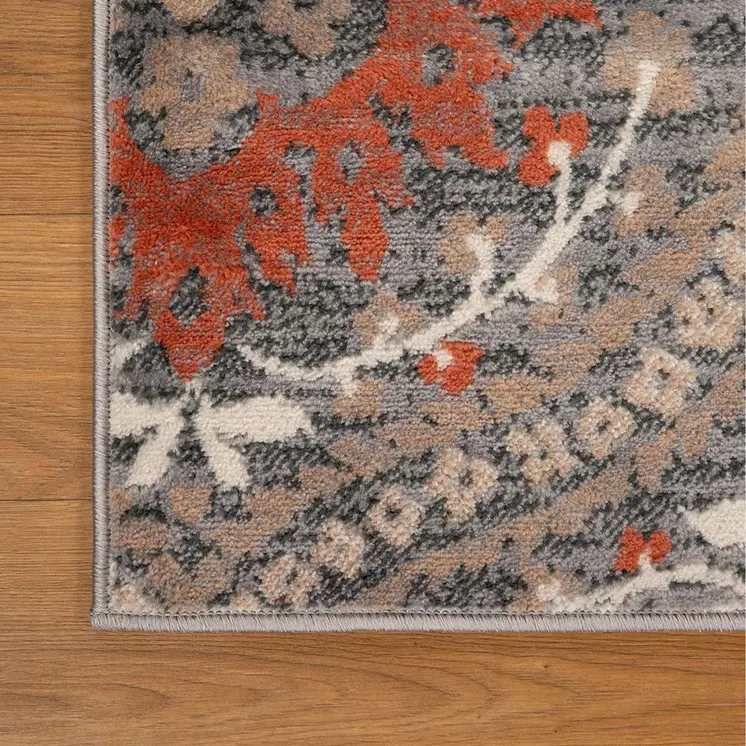 8' Rust Floral Runner Rug