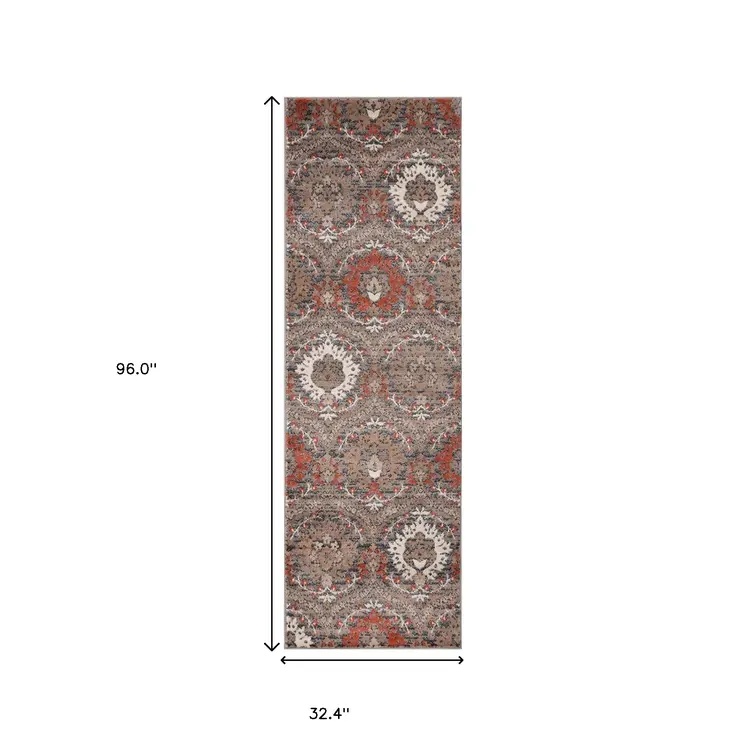 8' Rust Floral Runner Rug