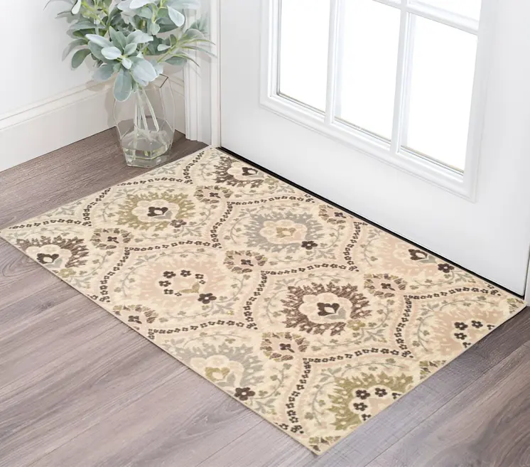 3' X 5' Gray And Ivory Floral Area Rug