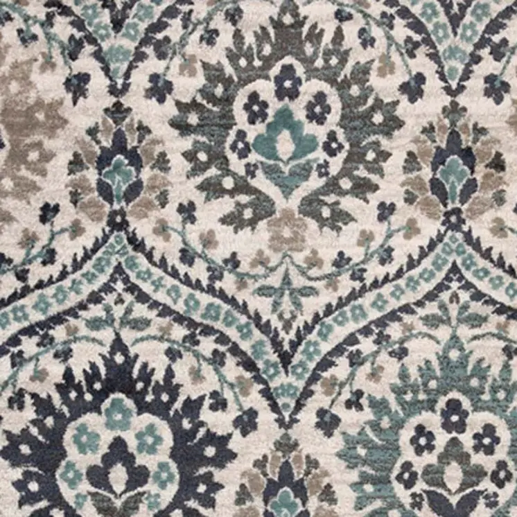 4' X 6' Ivory Blue And Gray Floral Stain Resistant Area Rug