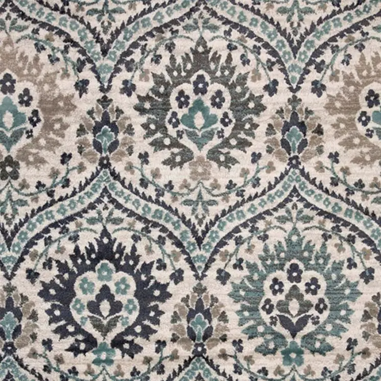 4' X 6' Ivory Blue And Gray Floral Stain Resistant Area Rug
