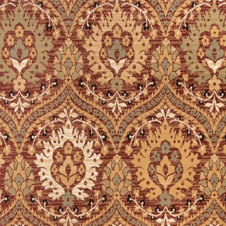 4' X 6' Red Gold And Olive Floral Stain Resistant Area Rug