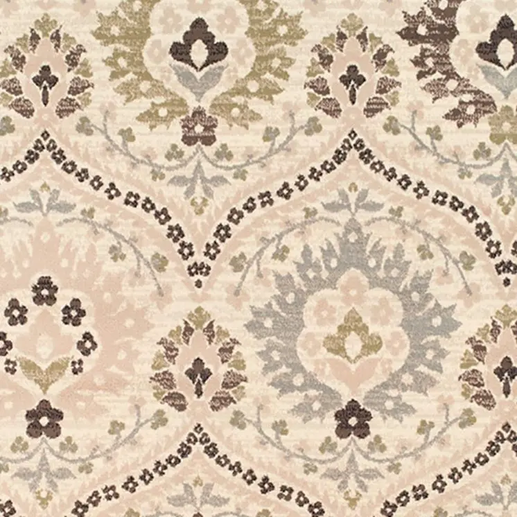 6' X 9' Ivory Gray And Olive Floral Stain Resistant Area Rug