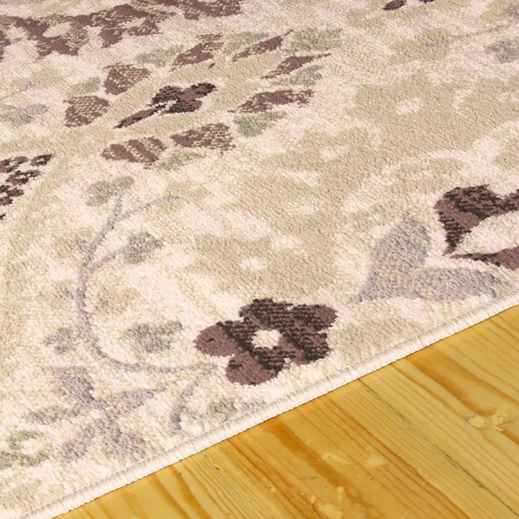 7' X 9' Ivory Gray And Olive Floral Stain Resistant Area Rug