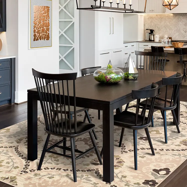 7' X 9' Ivory Gray And Olive Floral Stain Resistant Area Rug