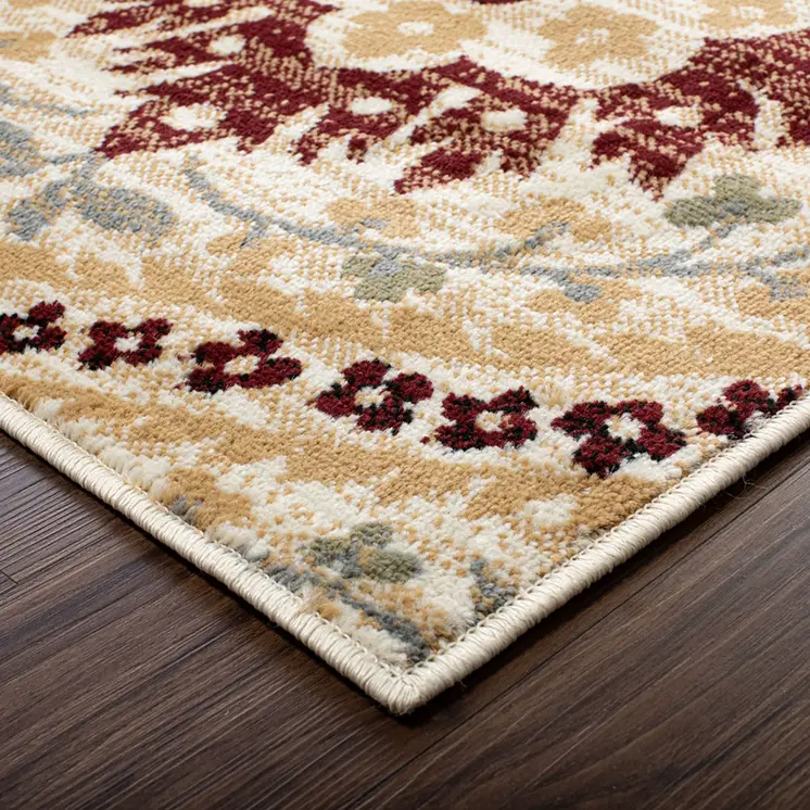 8' X 10' Camel Gray And Rust Floral Stain Resistant Area Rug