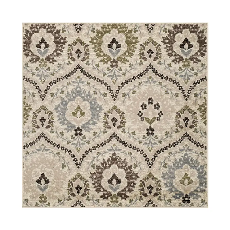 8' Gray And Ivory Floral Square Rug