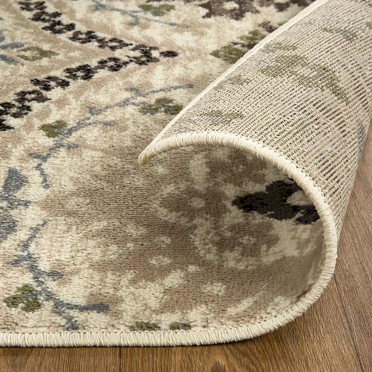 8' Gray And Ivory Floral Square Rug