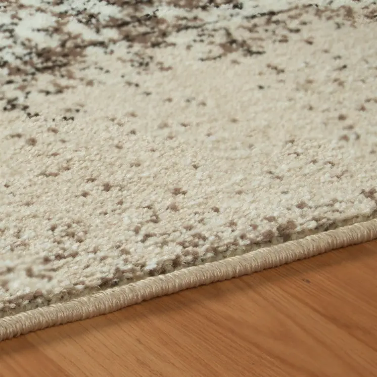4' X 6' Tan And Brown Damask Distressed Stain Resistant Area Rug