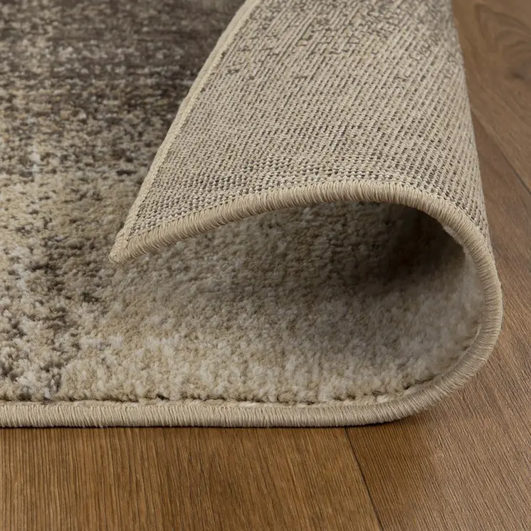 4' X 6' Beige Gray And Black Damask Distressed Stain Resistant Area Rug