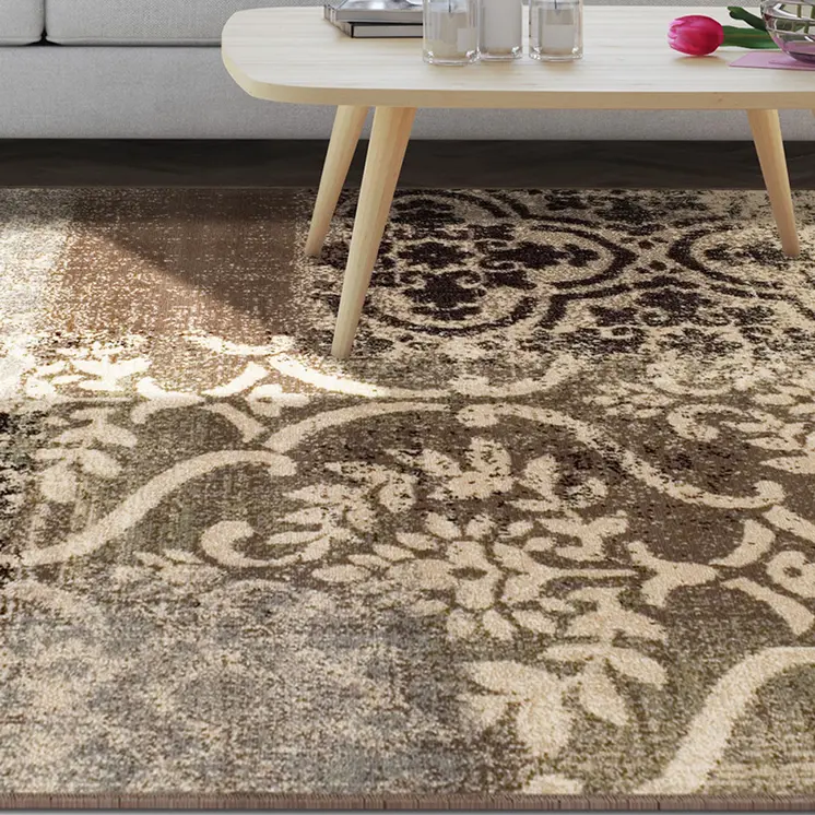 5' X 8' Ivory Light Blue Abstract Stain Resistant Area Rug