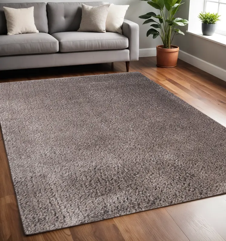 5' X 8' Taupe Shag Stain Resistant Area Rug