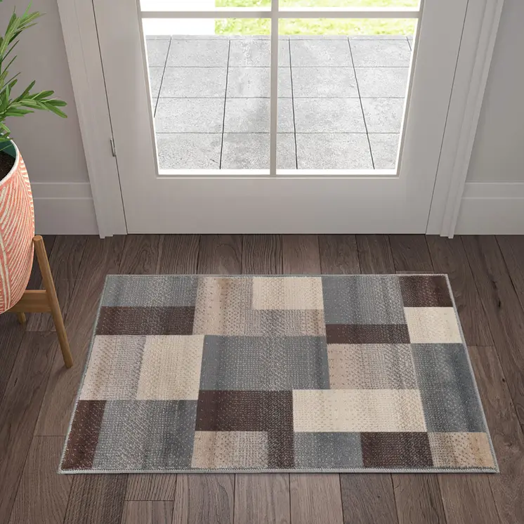 2' X 3' Gray Tan And Brown Patchwork Area Rug