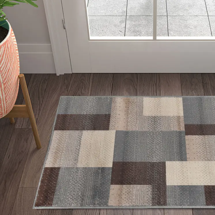 2' X 3' Gray Tan And Brown Patchwork Area Rug