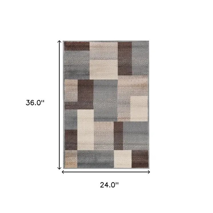 2' X 3' Gray Tan And Brown Patchwork Area Rug