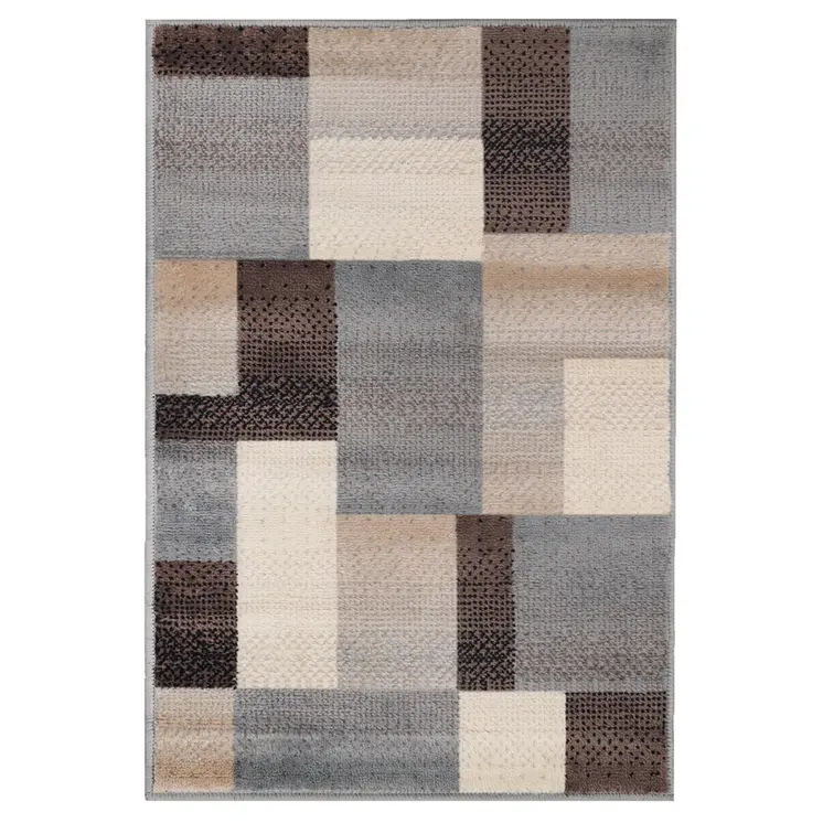 4' X 6' Gray Tan And Brown Patchwork Area Rug