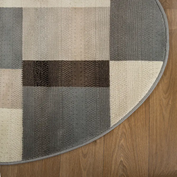 5' Blue Brown And Gray Patchwork Round Rug