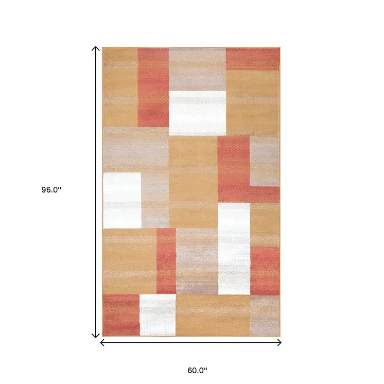 5' X 8' Terra Cotta Patchwork Power Loom Stain Resistant Area Rug