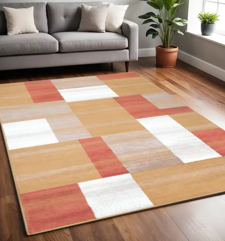 5' X 8' Terra Cotta Patchwork Power Loom Stain Resistant Area Rug