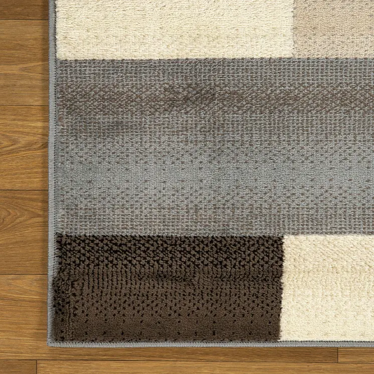 7' X 9' Gray Brown And Cream Patchwork Area Rug