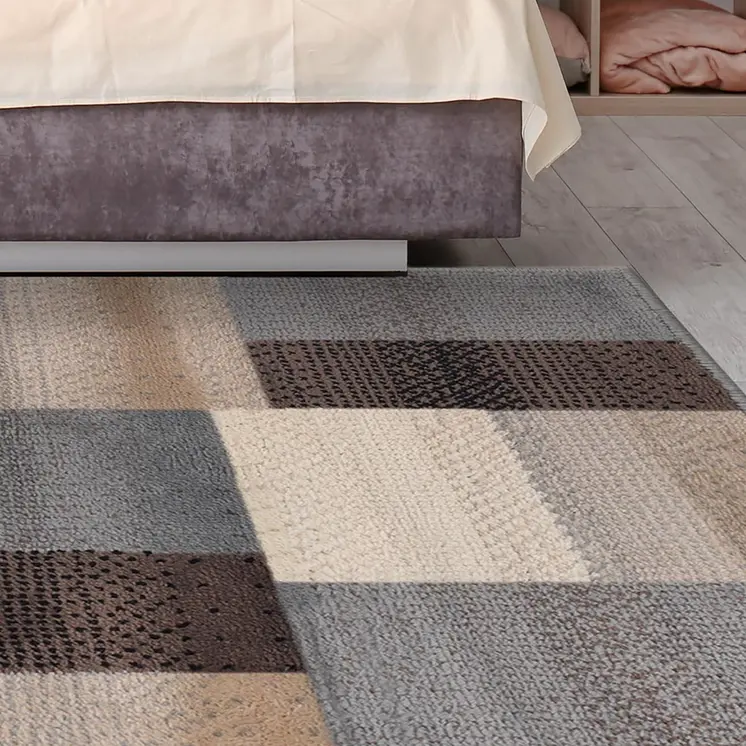 7' X 9' Gray Brown And Cream Patchwork Area Rug