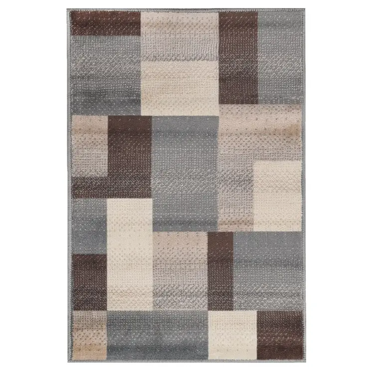 8' X 10' Gray Brown And Cream Patchwork Area Rug