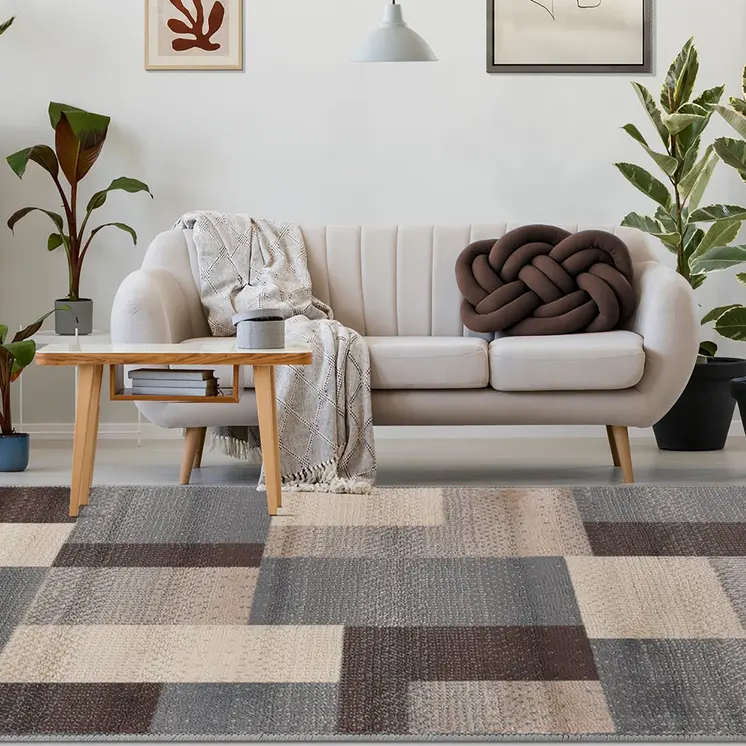 8' X 10' Gray Brown And Cream Patchwork Area Rug