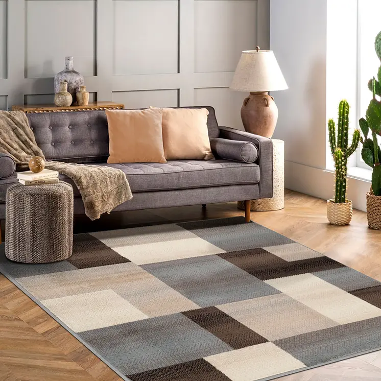 8' Gray Patchwork Square Rug