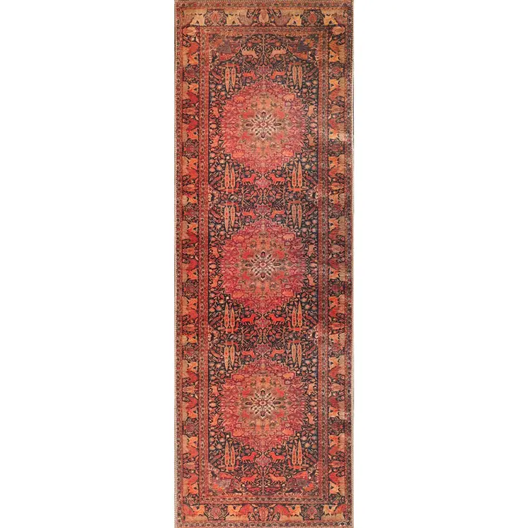 8' Brown Black And Brick Red Medallion Runner Rug