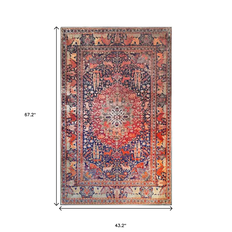 3' X 5' Brown Medallion Stain Resistant Area Rug