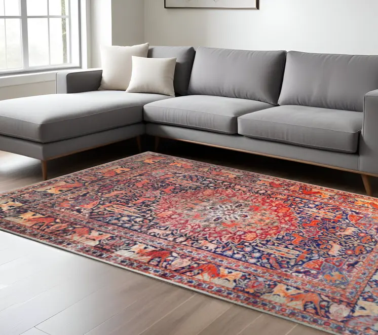 8' X 10' Brown Black And Brick Red Medallion Area Rug