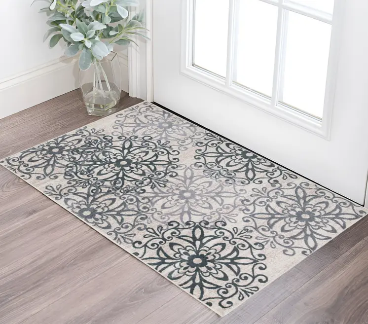 2' X 3' Oatmeal And Gray Medallion Power Loom Stain Resistant Area Rug