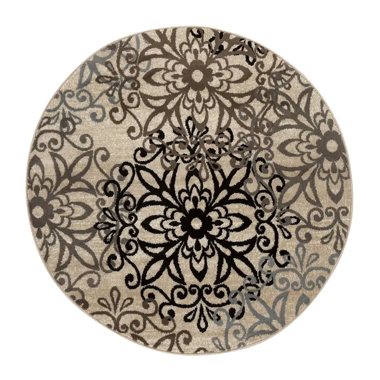 5' Tan And Gray Medallion Round Rug