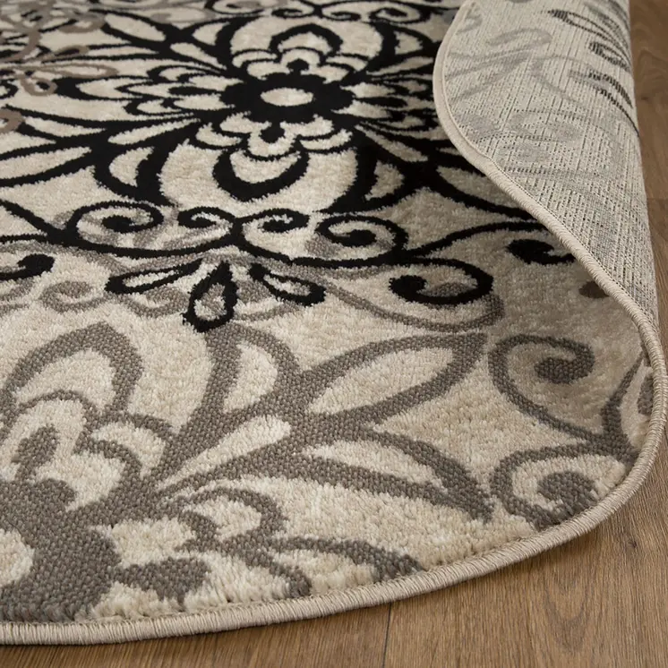 5' Tan And Gray Medallion Round Rug