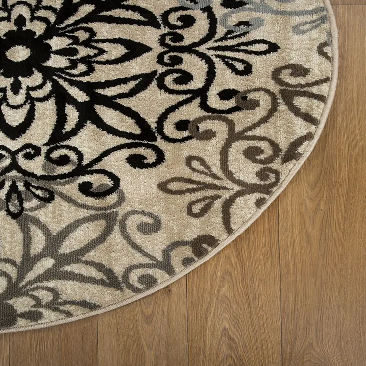 5' Tan And Gray Medallion Round Rug