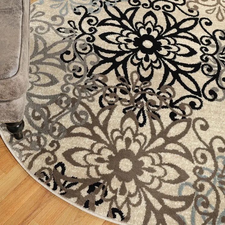 5' Tan And Gray Medallion Round Rug