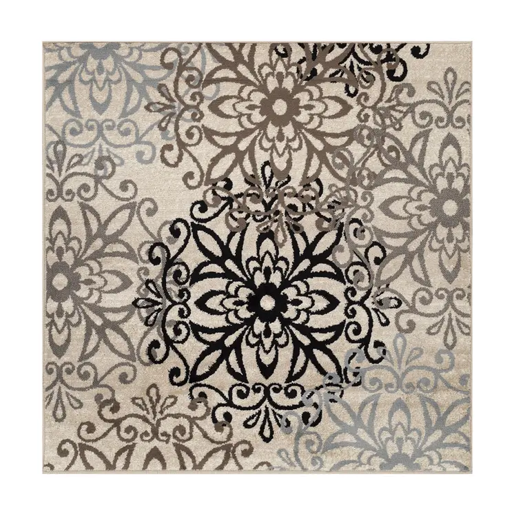 5' Tan And Gray Medallion Square Rug