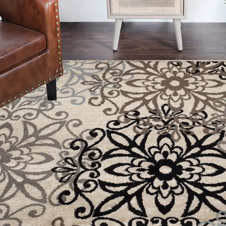 5' Tan And Gray Medallion Square Rug