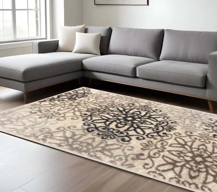 9' X 12' Beige Medallion Power Loom Stain Resistant Area Rug