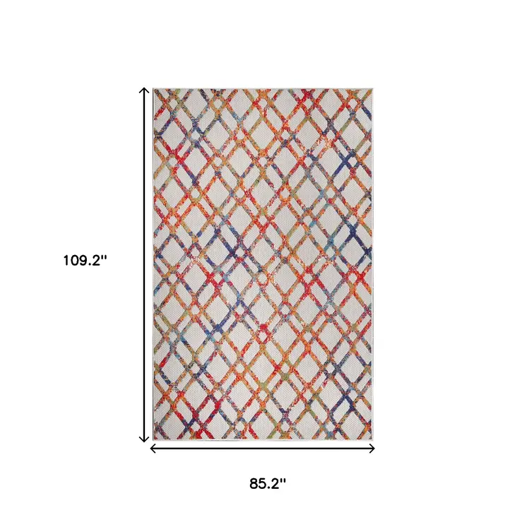 7' X 9' Cream Geometric Stain Resistant Non Skid Indoor Outdoor Area Rug