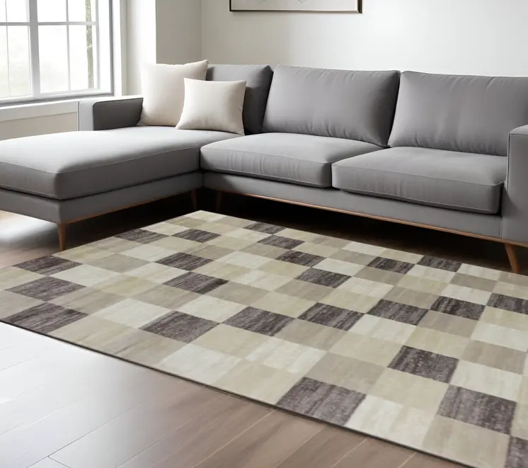 8' X 10' Beige Geometric Power Loom Stain Resistant Area Rug