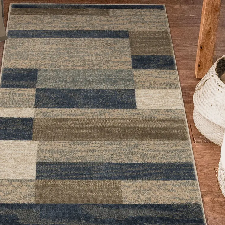 10' Midnight Navy Patchwork Power Loom Stain Resistant Runner Rug