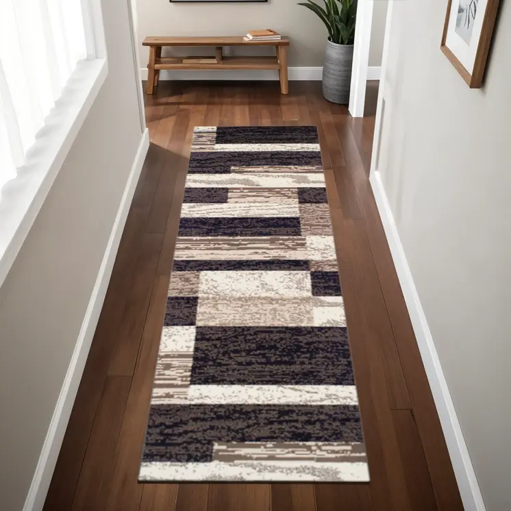 8' Chocolate Patchwork Power Loom Stain Resistant Runner Rug