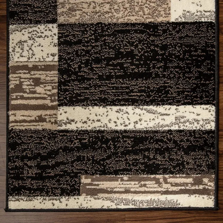 8' Chocolate Patchwork Power Loom Stain Resistant Runner Rug