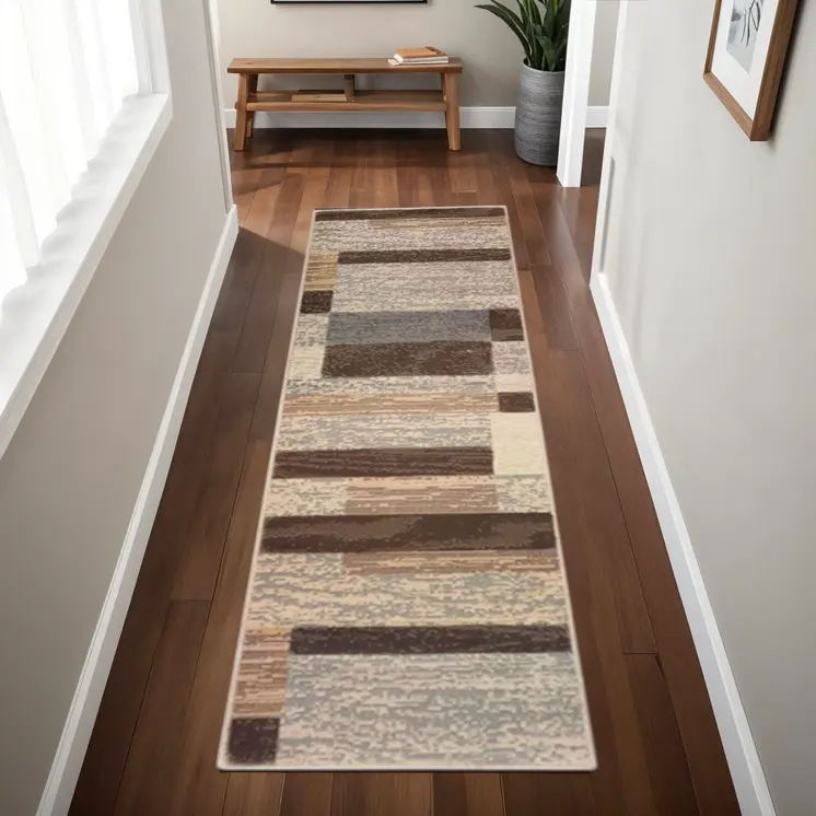 8' Slate Patchwork Power Loom Stain Resistant Runner Rug