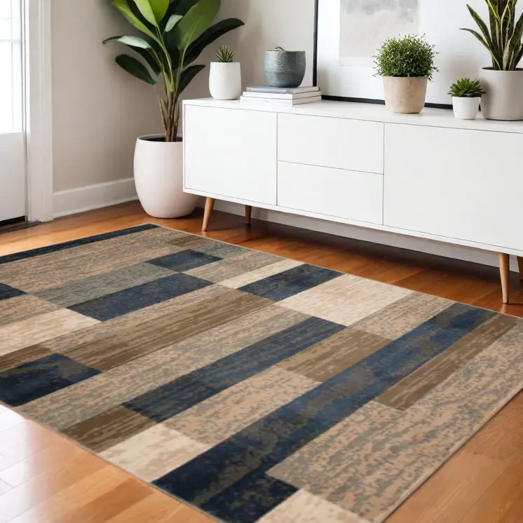 4' X 6' Midnight Navy Patchwork Power Loom Stain Resistant Area Rug