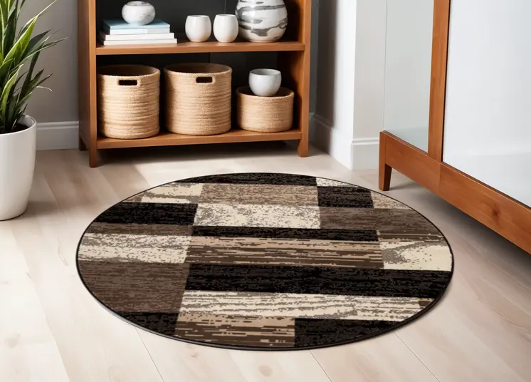 5' Chocolate Patchwork Round Rug