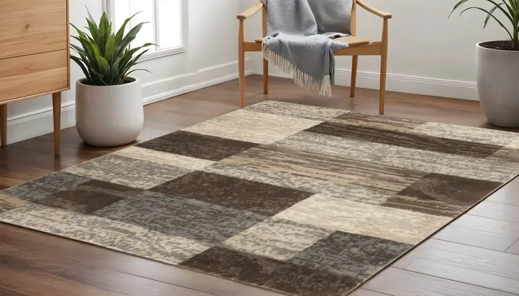 5' Brown And Beige Patchwork Square Rug