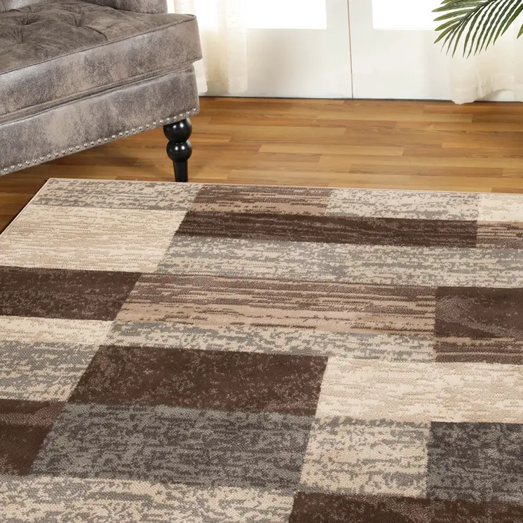5' Brown And Beige Patchwork Square Rug